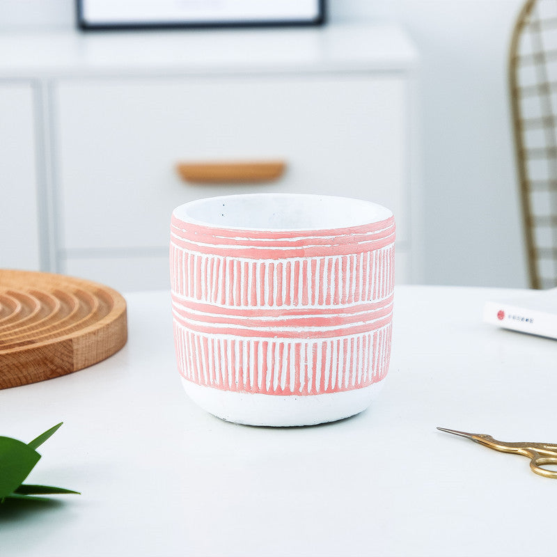 Pink Patterned Cement Planter