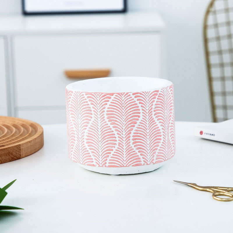 Pink Patterned Cement Planter