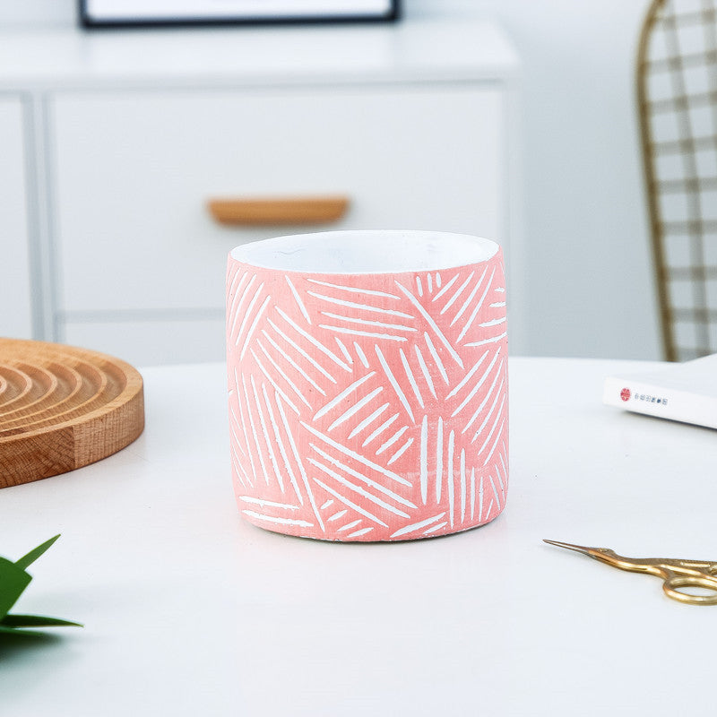 Pink Patterned Cement Planter