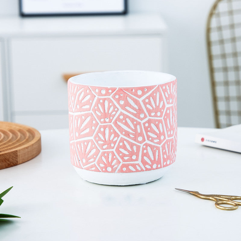 Pink Patterned Cement Planter