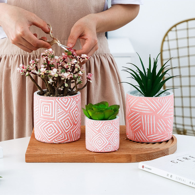 Pink Patterned Cement Planter