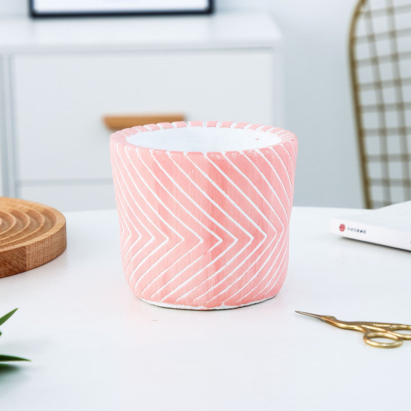 Pink Patterned Cement Planter